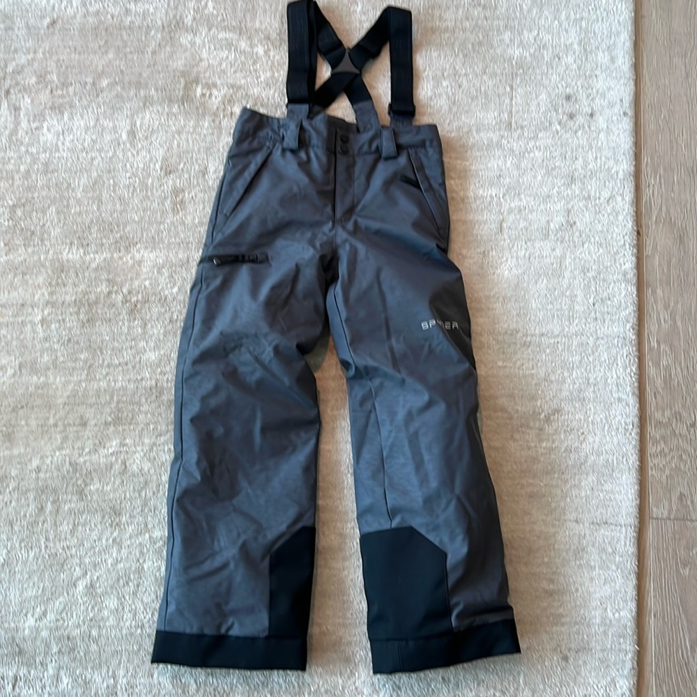 EUC kids boys Spyder snow pants snow bib grey/black size 12/14